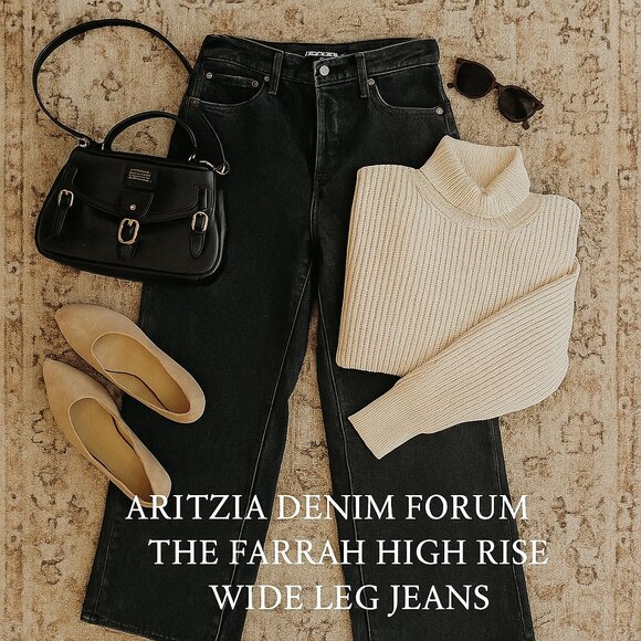 Denim Forum Denim - Aritzia Denim Forum The Farrah High Rise Wide Leg Jean Black Button Fly 28L/29
